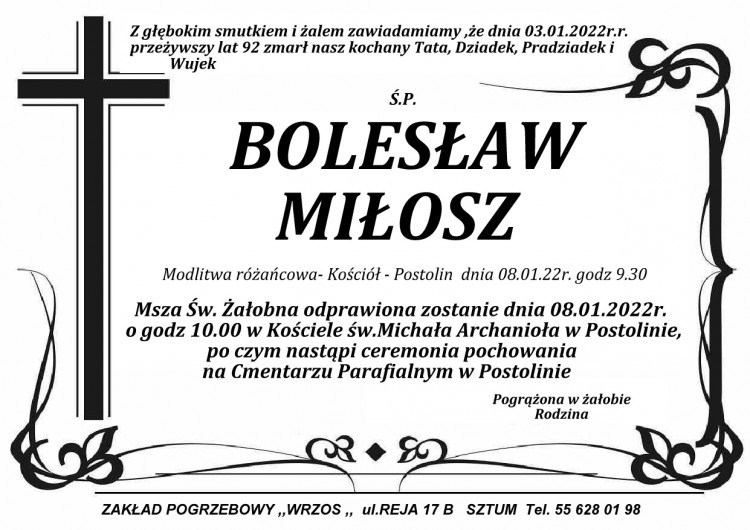 Zmarł Bolesław Miłosz. Żył 92 lata.