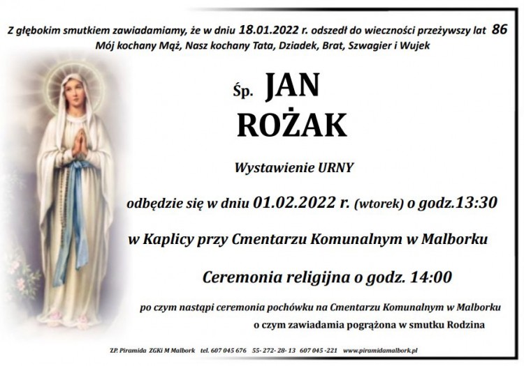 Zmarł Jan Rożak. Żył 86 lat.