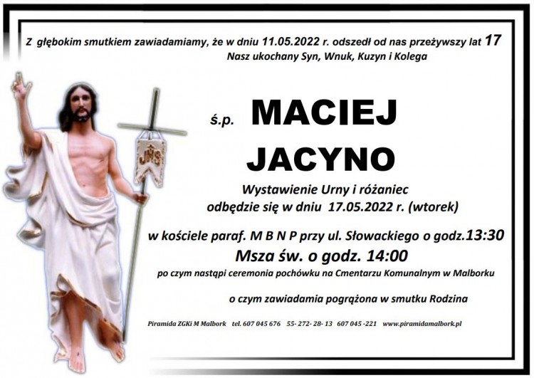 Zmarł Maciej Jacyno. Żył 17 lat.