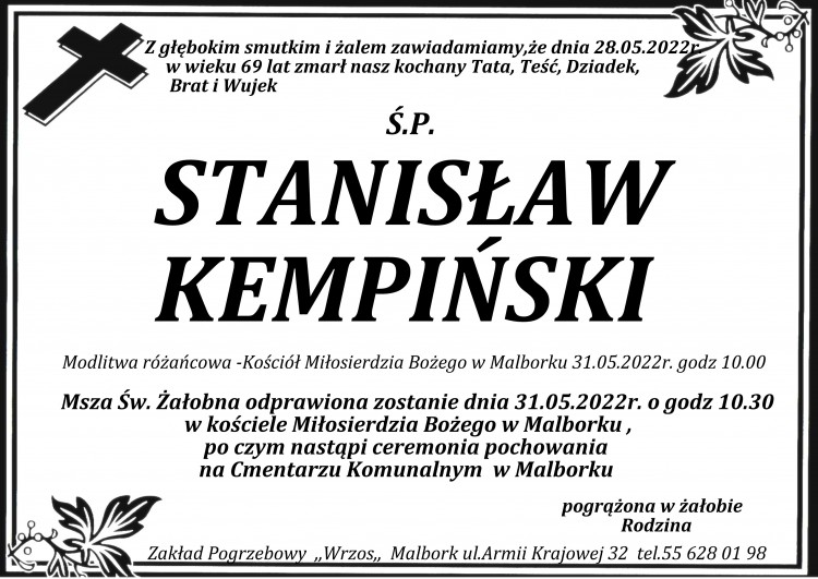 Zmarł Stanisław Kempiński. Żył 69 lat.