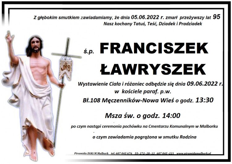 Zmarł Franciszek Ławryszek. Żył 95 lat.