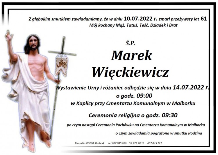 Zmarł Marek Więckiewicz. Żył 61 lat.