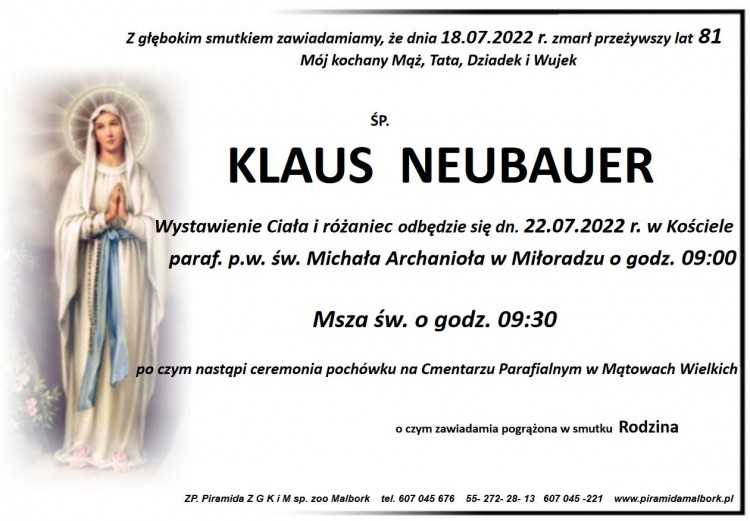 Zmarł Klaus Neubauer. Żył 81 lat.