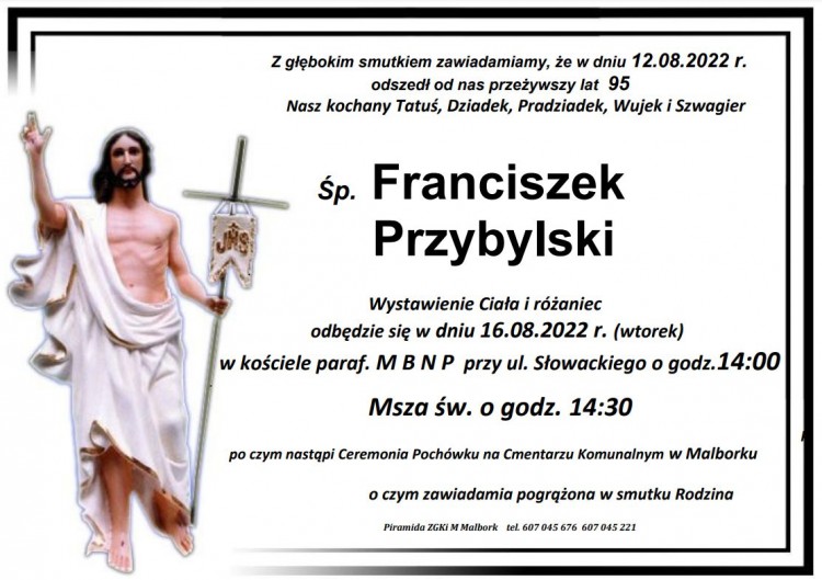 Zmarł Franciszek Przybylski. Żył 95 lat.