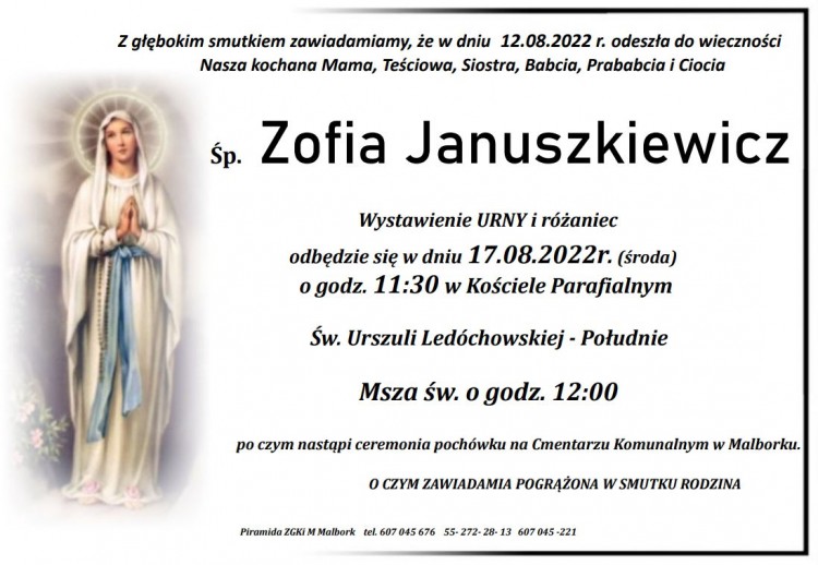 Zmarła Zofia Januszkiewicz.