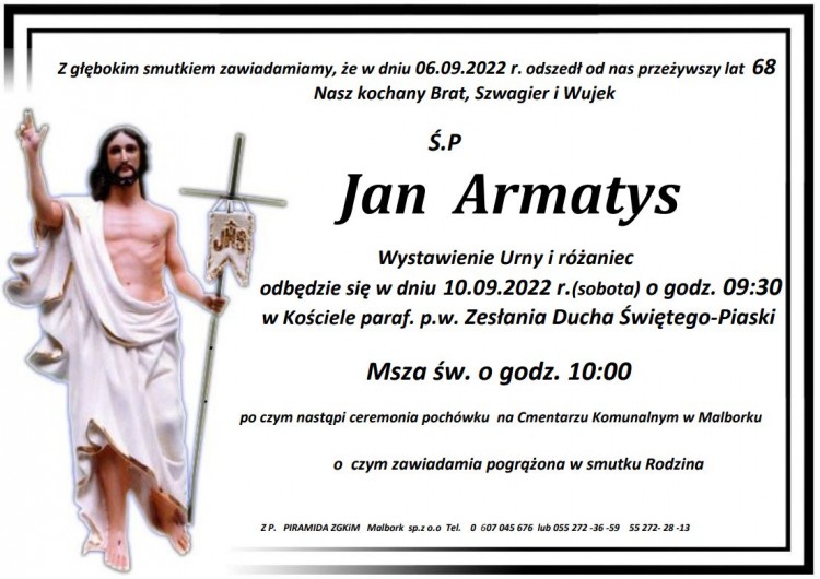 Zmarł Jan Armatys. Żył 68 lat.