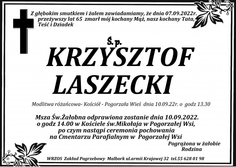 Zmarł Krzysztof Laszecki. Żył 65 lat.