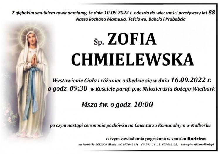 Zmarła Zofia Chmielewska. Żyła 88 lat.