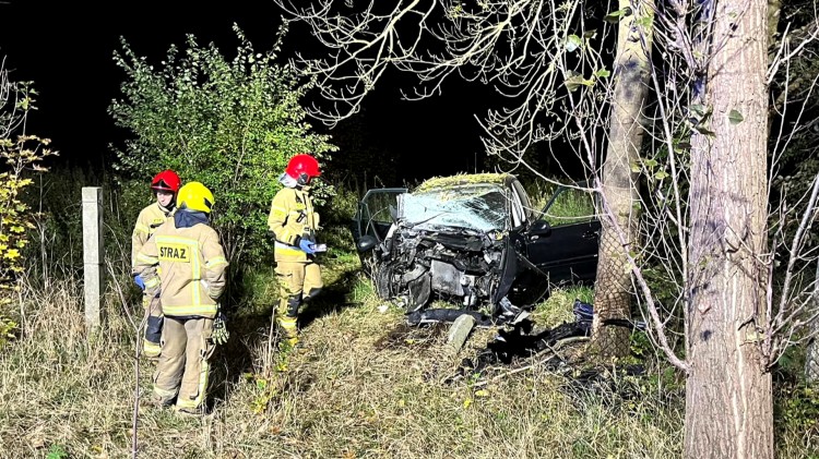 Kapustowo. Jedna osoba w szpitalu po uderzeniu auta w drzewo.