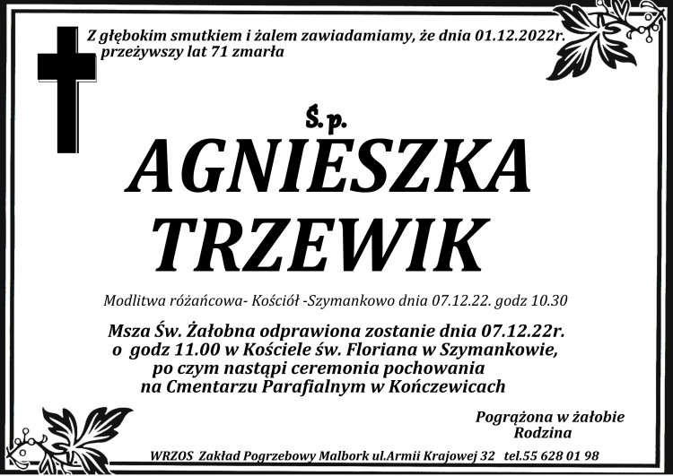 Zmarła Agnieszka Trzewik. Żyła 71 lat.