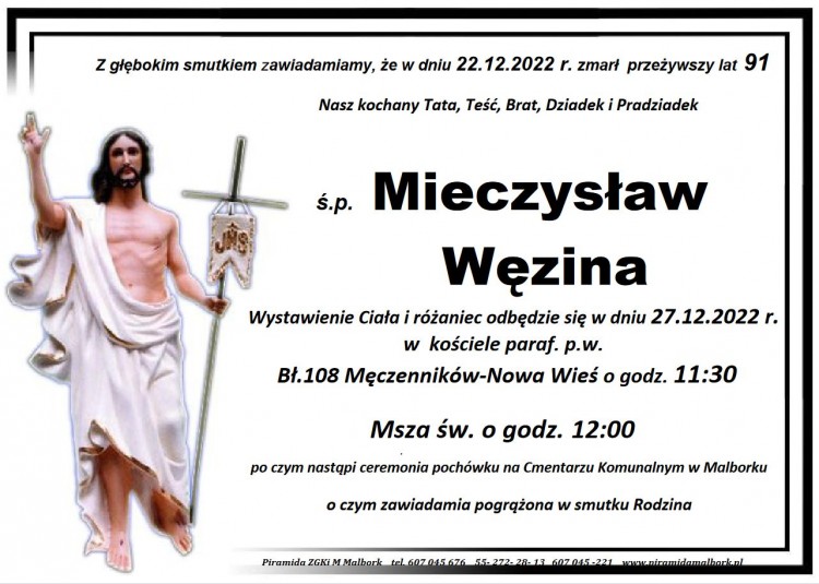 Zmarł Mieczysław Węzina. Miał 91 lat.