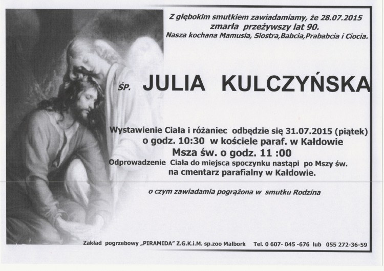 ZMARŁA JULIA KULCZYŃSKA. ŻYŁA 90 LAT.