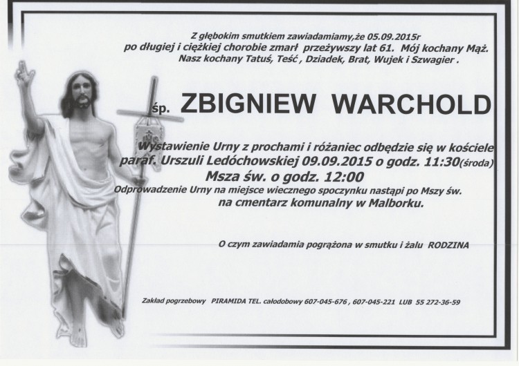 ZMARŁ ZBIGNIEW WARCHOLD. ŻYŁ 61 LAT.