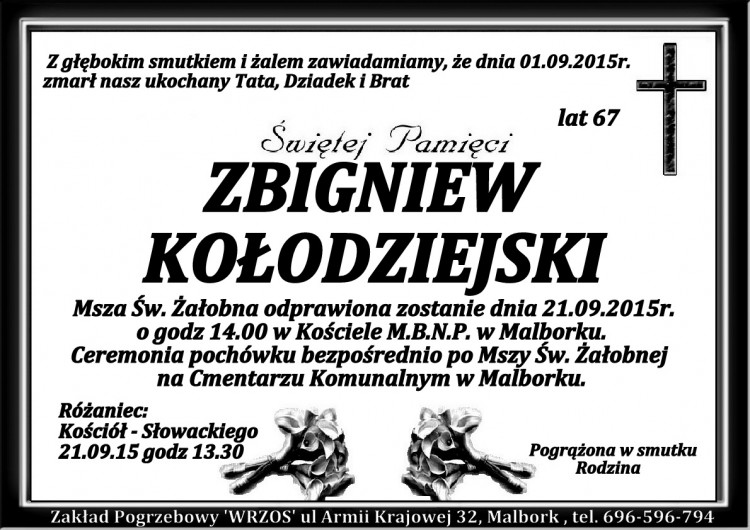 ZMARŁ ZBIGNIEW KOŁODZIEJSKI. ŻYŁ 67 LAT.