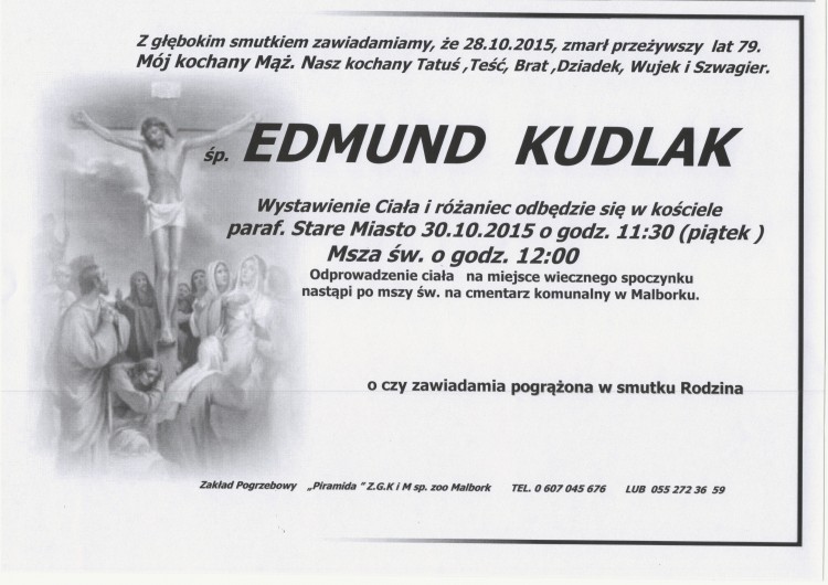 Zmarł Edmund Kudlak. Żył 79 lat.