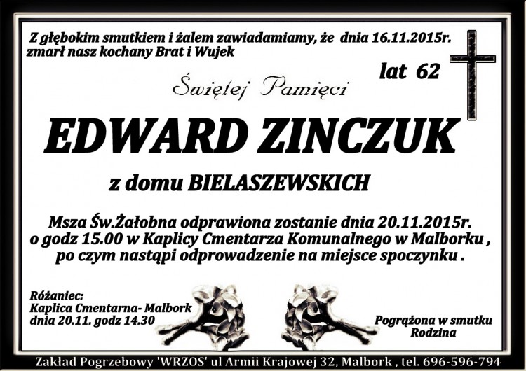 Zmarł Edward Zinczuk. Żył 62 lata.