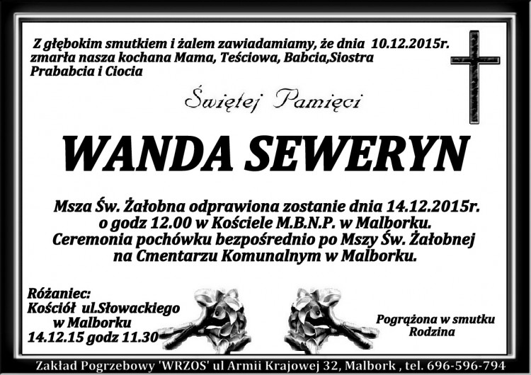 Zmarła Wanda Seweryn.