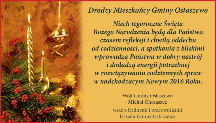 Życzenia Świąteczne Wójta Gminy Ostaszewo - 21.12.2015