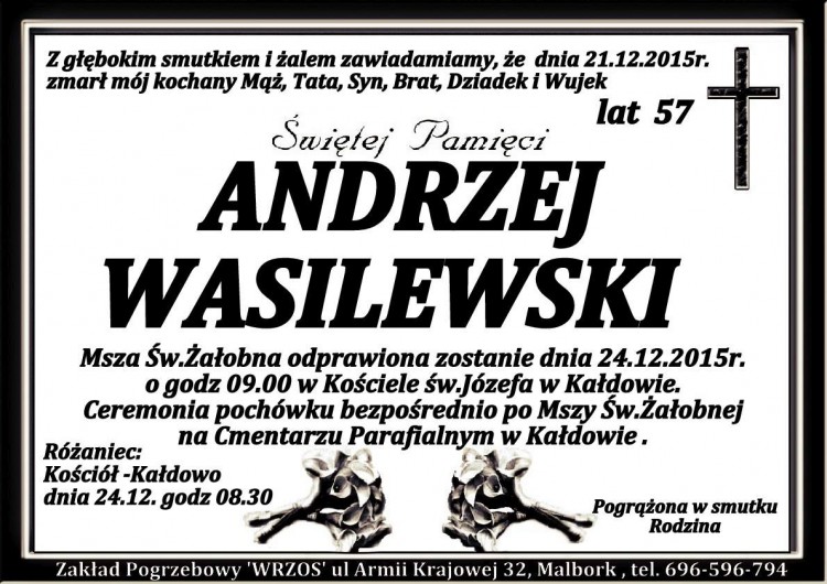 Zmarł Andrzej Wasilewski. Żył 57 lat.