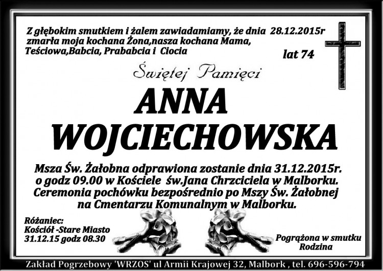 Zmarła Anna Wojciechowska. Żyła 74 lata.