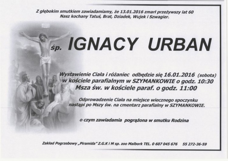 Zmarł Ignacy Urban. Żył 60 lat