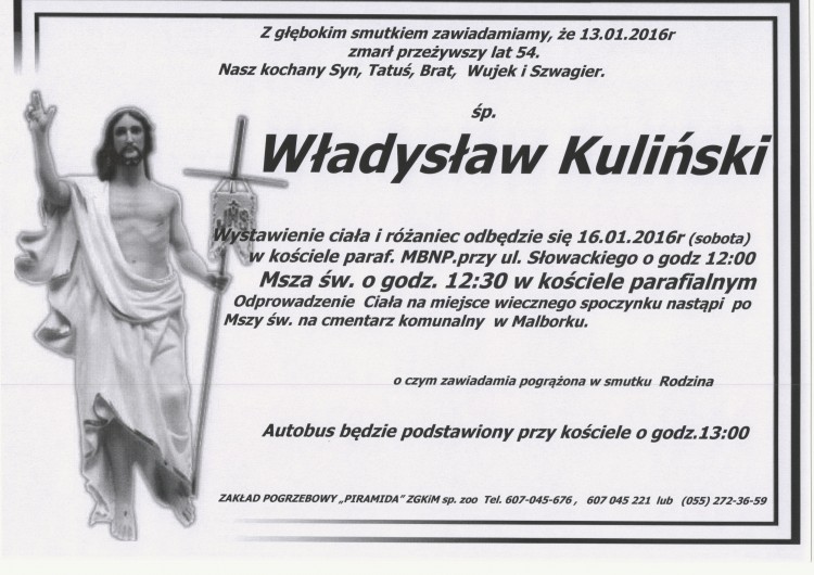 Zmarł Władysław Kuliński. Żył 54 lata.