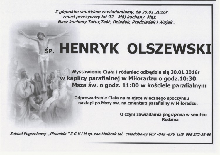 Zmarł Henryk Olszewski. Żył 92 lat.