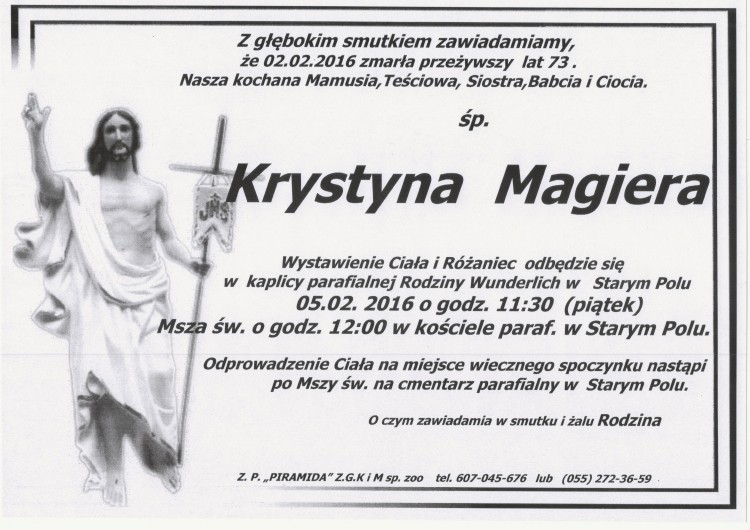 Zmarła Krystyna Magiera. Żyła 73 lata.