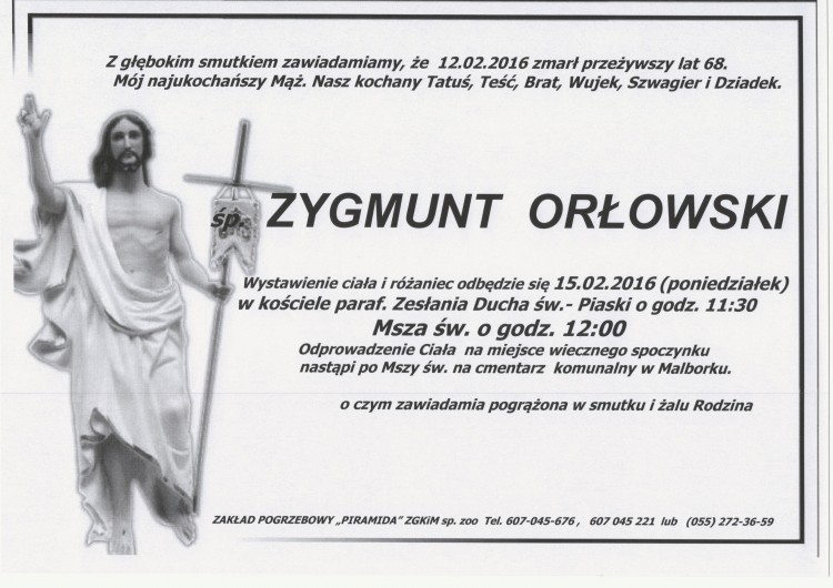 Zmarł Zygmunt Orłowski. Żył 68 lat.