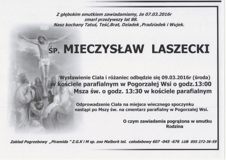 Zmarł Mieczysław Laszecki. Żył 88 lat. 