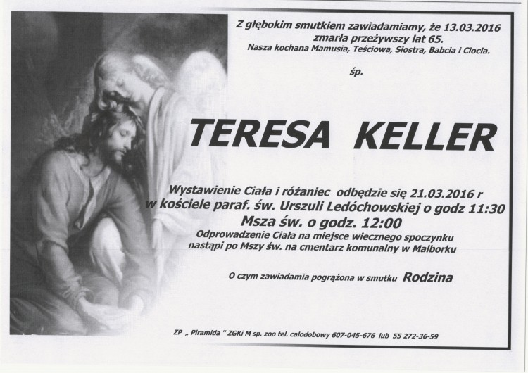 Zmarła Teresa Keller. Żyła 65 lat. 