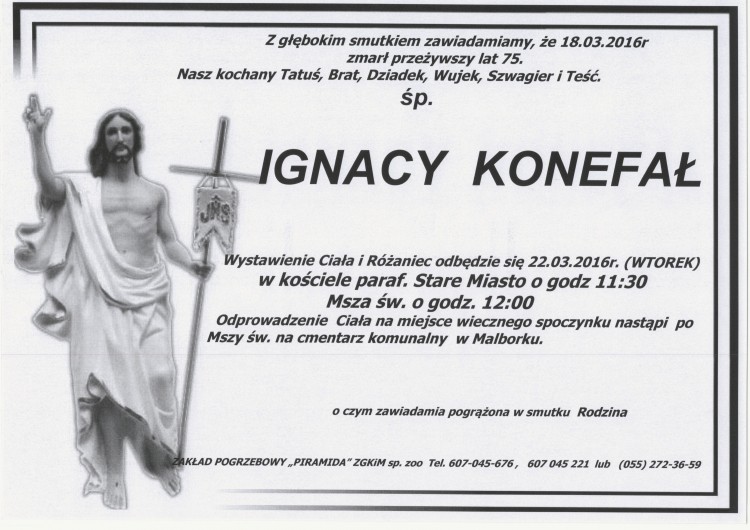 Zmarł Ignacy Konefał. Żył 75 lat.