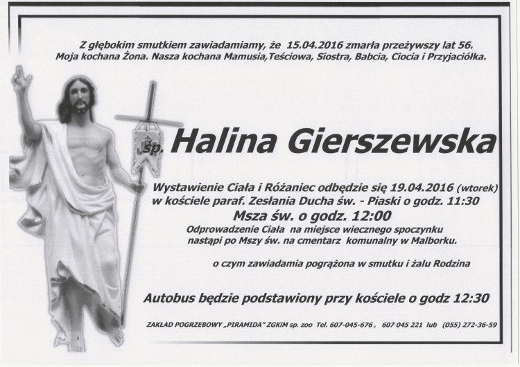 Zmarła Halina Gierszewska. Żyła 56 lat.