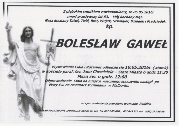 Zmarł Bolesław Gaweł. Żył 83 lata 