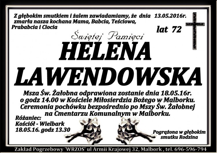 Zmarła Helena Lewandowska. Żyła 72 lata