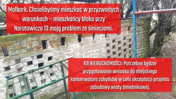Malbork. Chcielibyśmy mieszkać w przyzwoitych warunkach – mieszkańcy bloku przy Narutowicza 13 mają problem ze śmieciami.