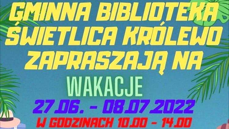 Gmina Stare Pole. Wakacje z biblioteką – szczegóły na plakacie.