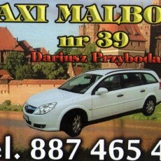 Logo: TAXI MALBORK NR 39 DARIUSZ PRZYBODA - TEL. 887 465 440 - CZYNNE 24/H