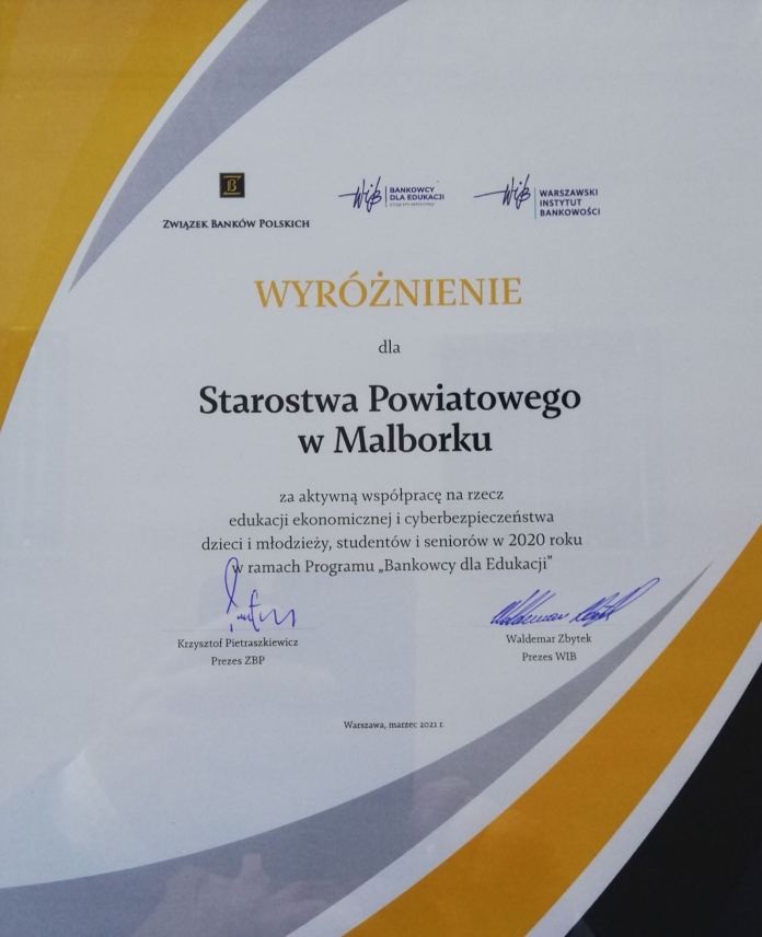 Malbork. Starostwo Powiatowe wyróżnione za współpracę na rzecz cyberbezpieczeństwa w sieci.