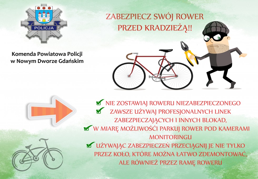 Nowy Dwór Gdański. Policjanci apelują - zabezpiecz swój rower przed kradzieżą.