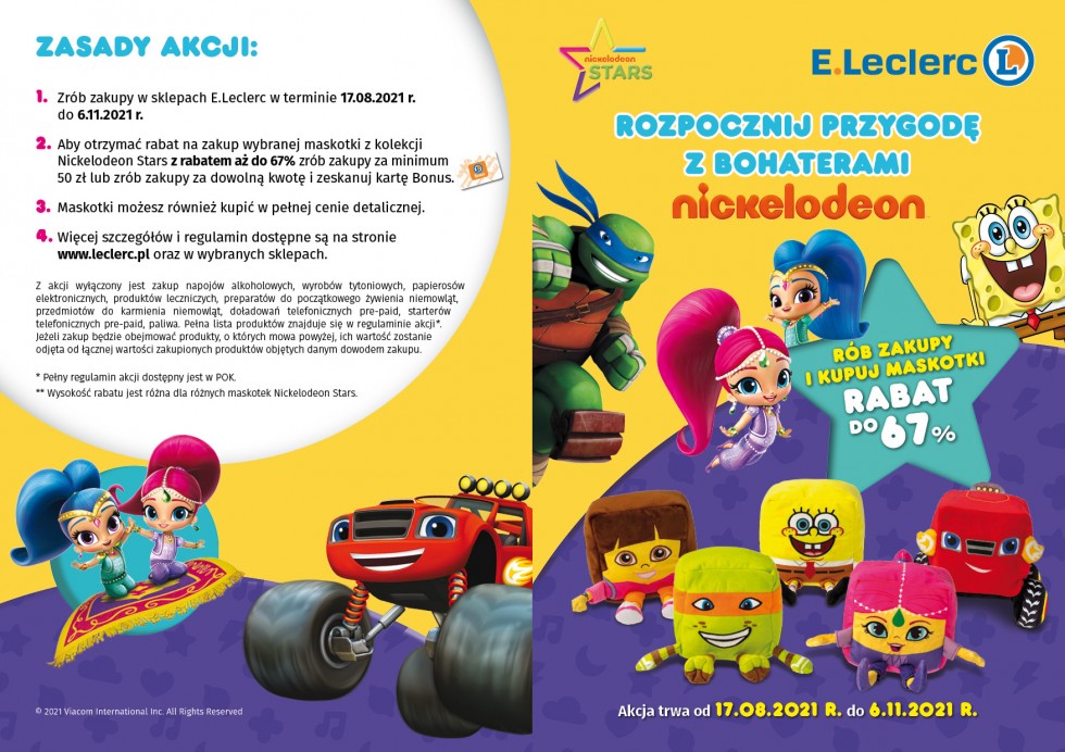 NIEZWYKŁA PRZYGODA Z BOHATERAMI BAJEK NICKELODEON  –  MOŻESZ MIEĆ JE WSZYSTKIE ROBIĄC ZAKUPY W E.LECLERC.