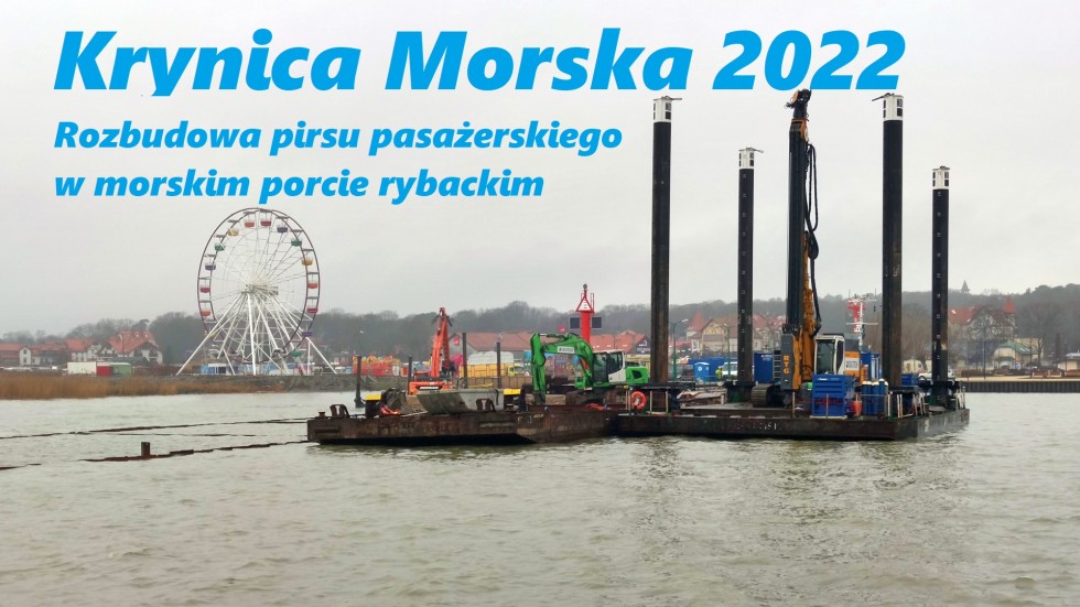 Krynica Morska. Rozbudowa pirsu pasażerskiego w morskim porcie rybackim. Zobacz postęp prac luty 2022