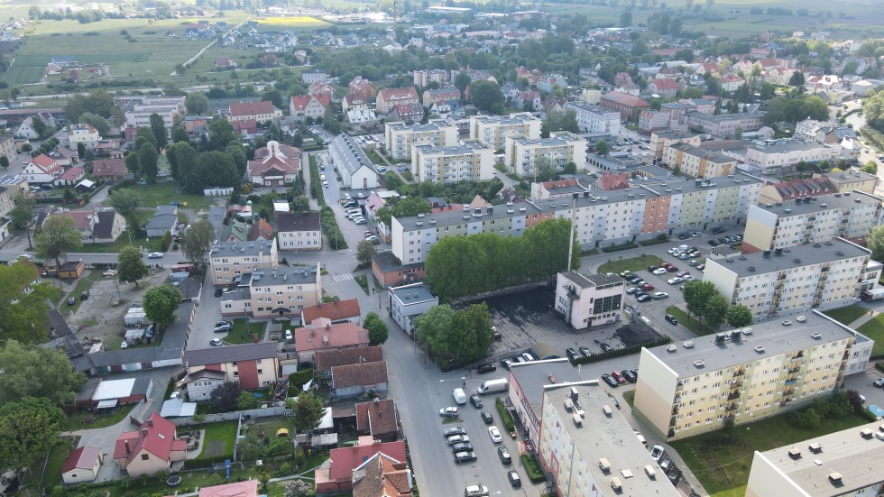 Nowy Dwór Gdański z lotu ptaka czerwiec 2022