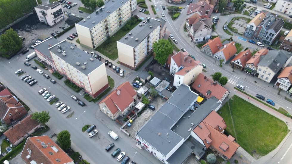 Nowy Dwór Gdański z lotu ptaka czerwiec 2022