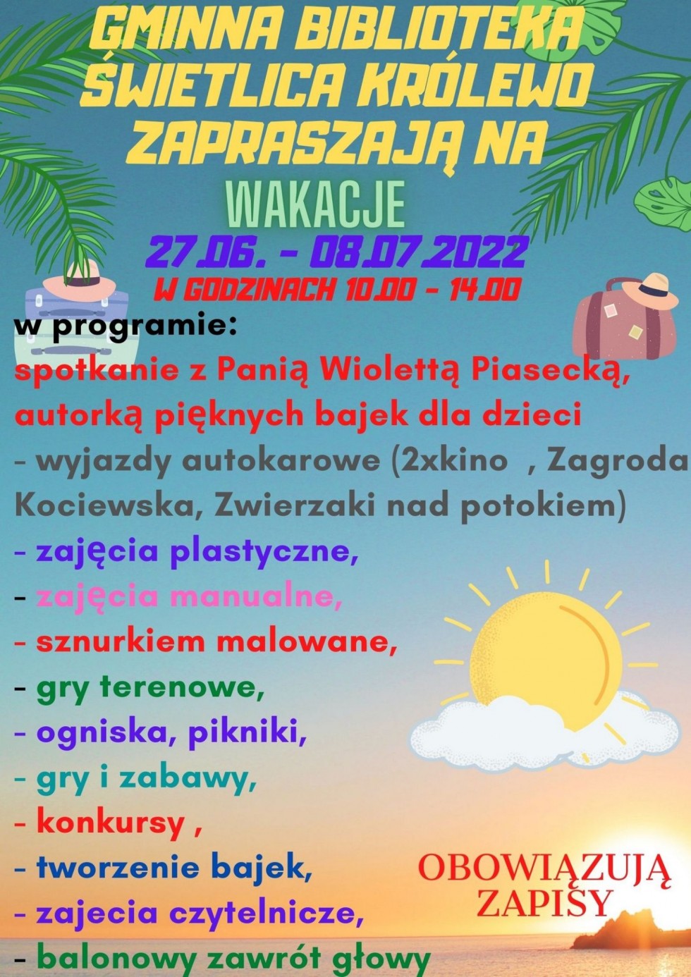 Gmina Stare Pole. Wakacje z biblioteką – szczegóły na plakacie.