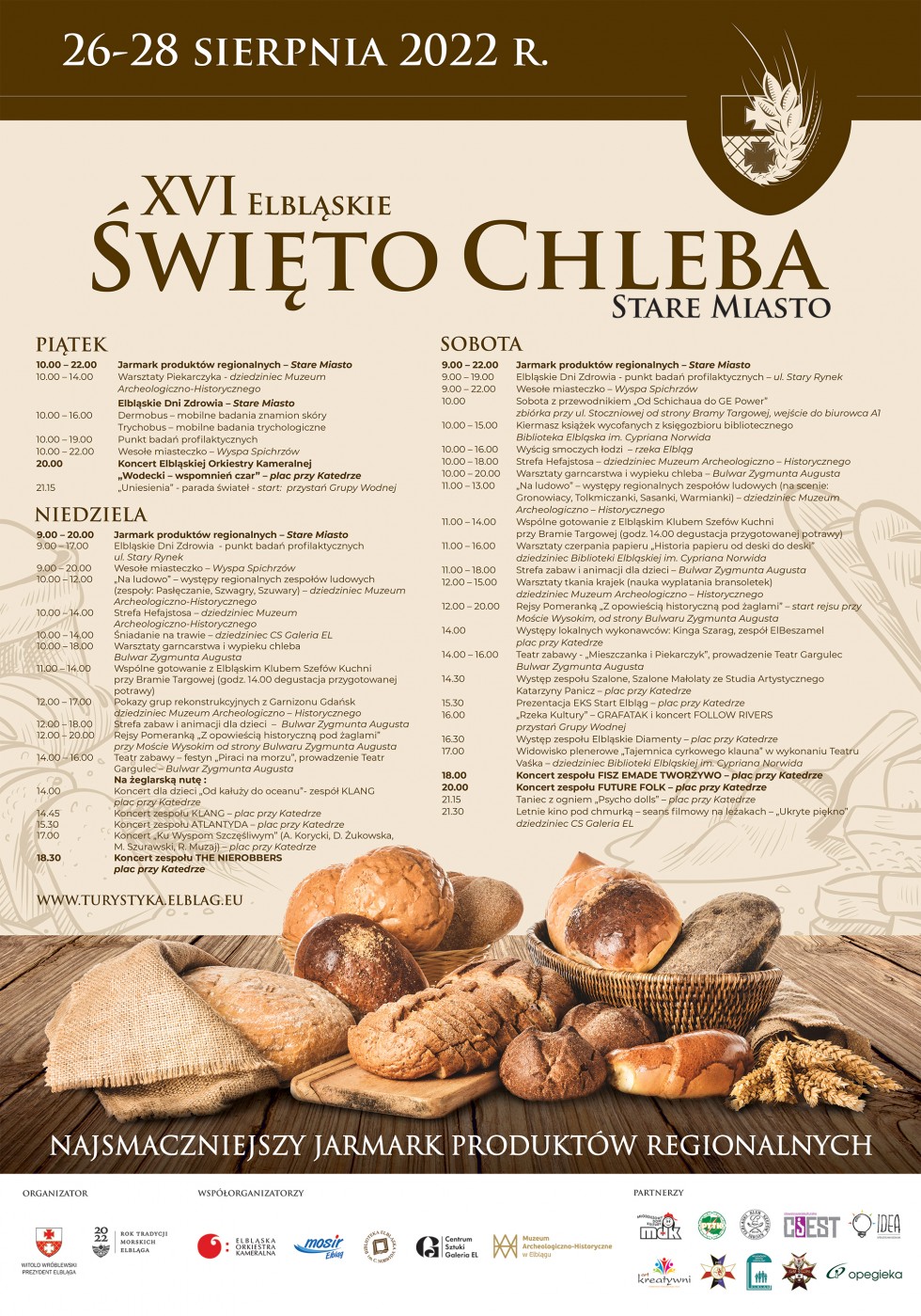 W sierpniu XVI Elbląskie Święto Chleba. Szczegóły na plakacie.