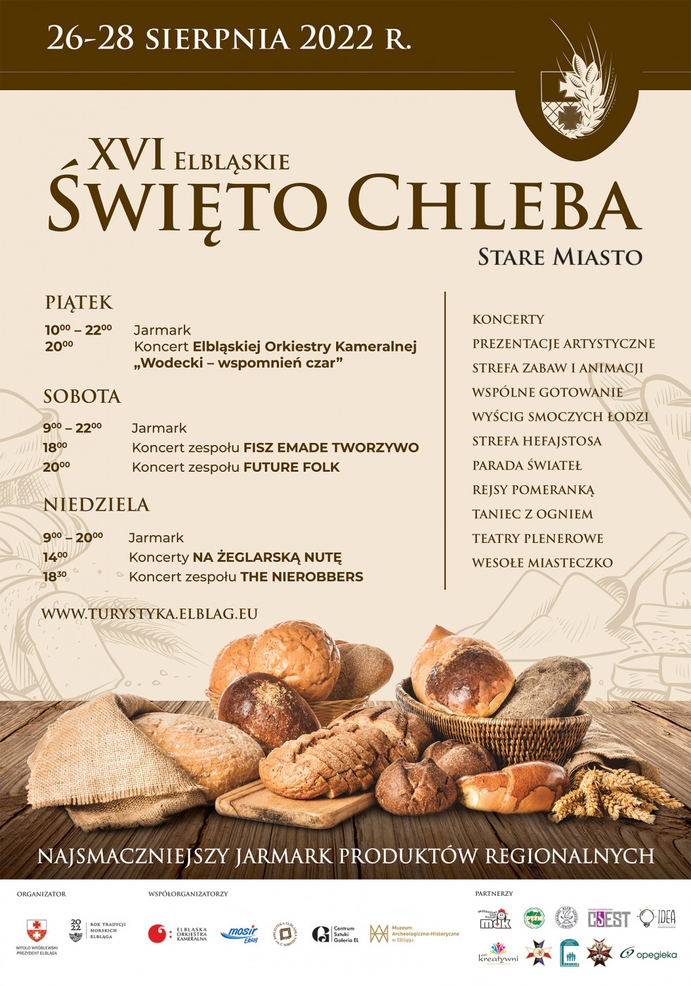 W sierpniu XVI Elbląskie Święto Chleba. Szczegóły na plakacie.