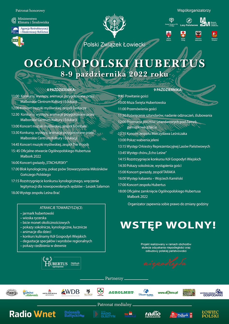Malbork. Ogólnopolski Hubertus 2022 – wielkie święto myśliwych i leśników. Szczegóły na plakacie. Zobacz na żywo.