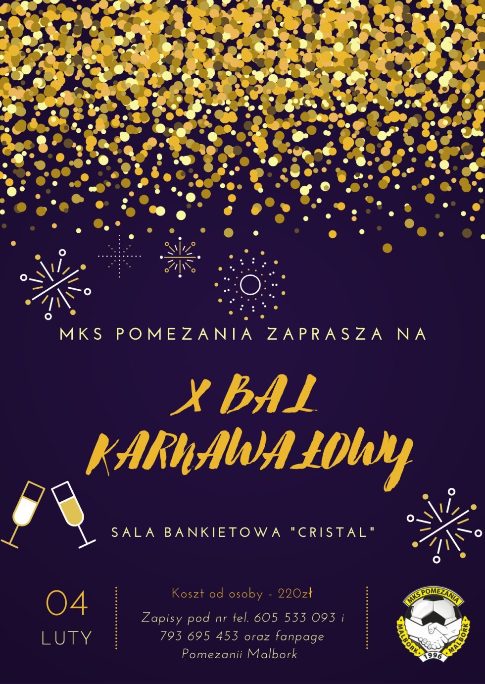 Malbork. MKS Pomezania zaprasza na Bal Karnawałowy.