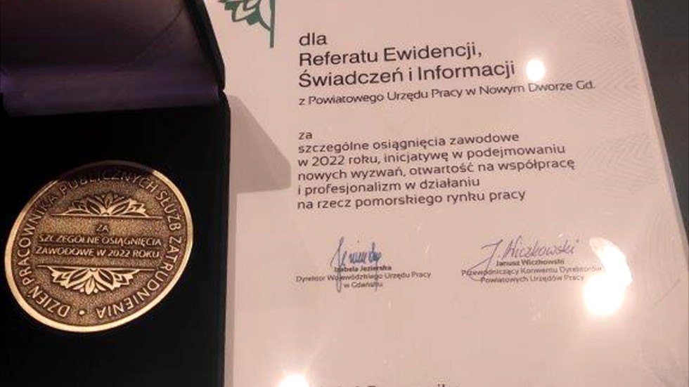 Nowy Dwór Gdański. Powiatowy Urząd Pracy wyróżniony za osiągnięcia zawodowe w 2022 r.